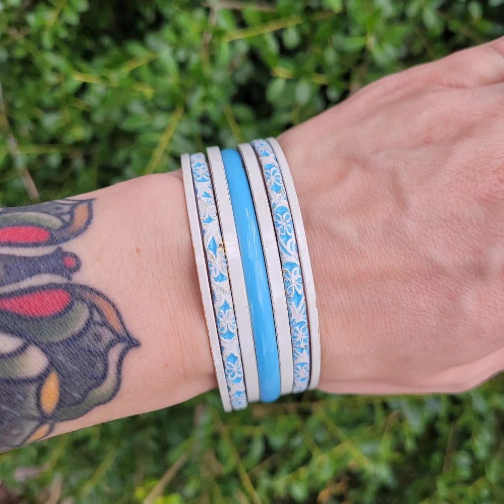 Vintage stacked blue and white bangle set